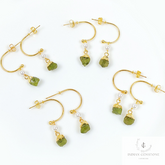 Natural Raw Peridot Earrings, Gold Plated Gemstone Earring, August Birthstone, Raw Stone Jewelry, Raw Crystal Earrings, Summer Jewelry, Gift